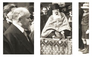 Détails de la photographie de la cérémonie de bénédiction d'ambulances du 15 septembre 1916, avec le président Poincaré, un pope et un enfant qui regarde le photographe © Paris, musée de l’Armée dist. RMN-GP