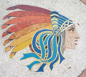Mosaic of the Sioux warrior’s head at the Lafayette Escadrille Memorial. Domaine of Saint-Cloud, France. Photo Sylvie Picolet
